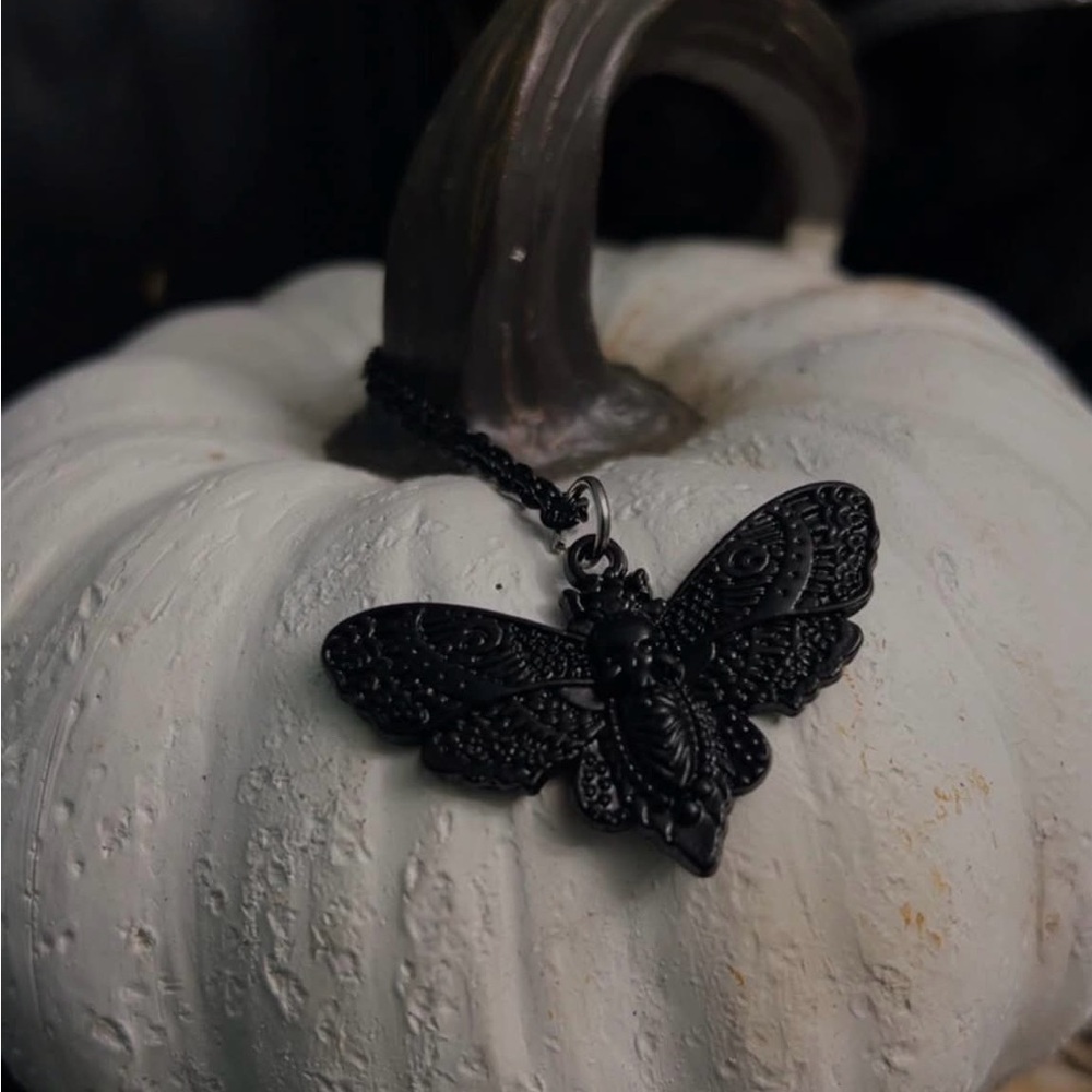 Black Moth Pendant Necklace